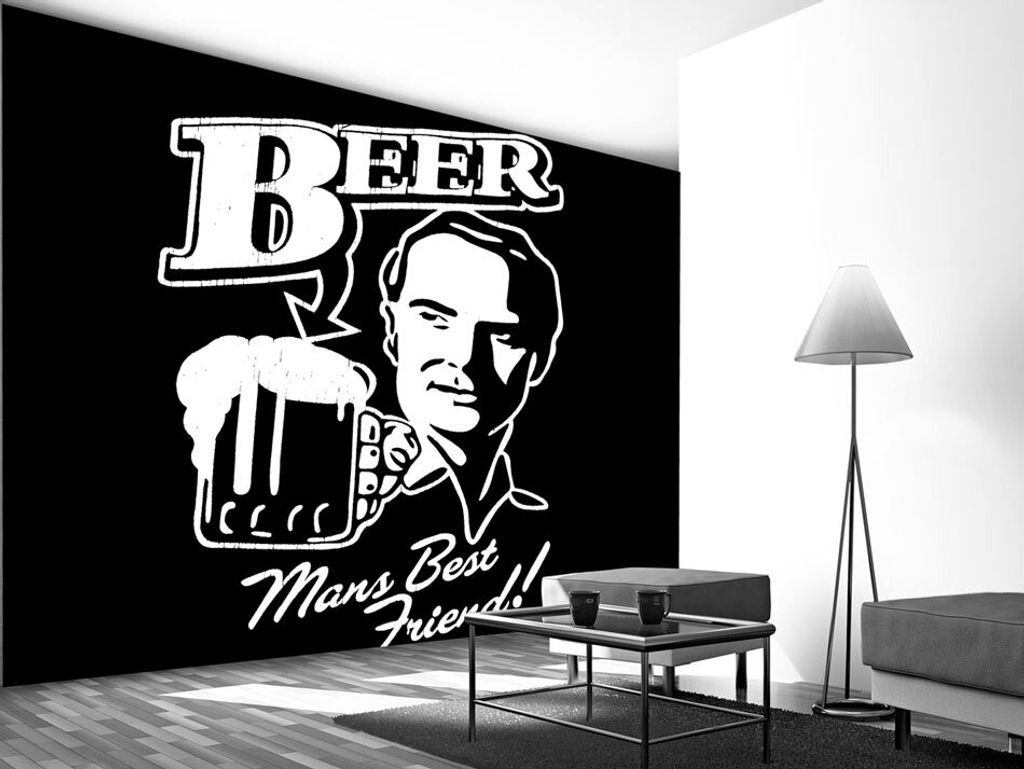 Vlies Fototapete 400x280 cm Tapeten Wandtapete XXL Aufschrift Bier Mann Gesicht Animation weiß schwarz m-A-0003-a-b