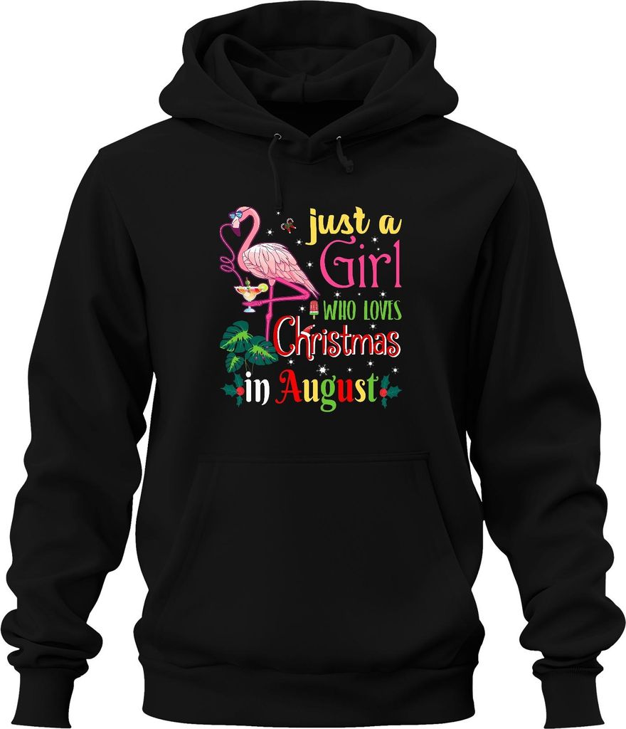 Just a Girl Who Loves Christmas in August Flamingo Tropical Beach Uni Hoodie Kapuzenpullover, Schwarz, L