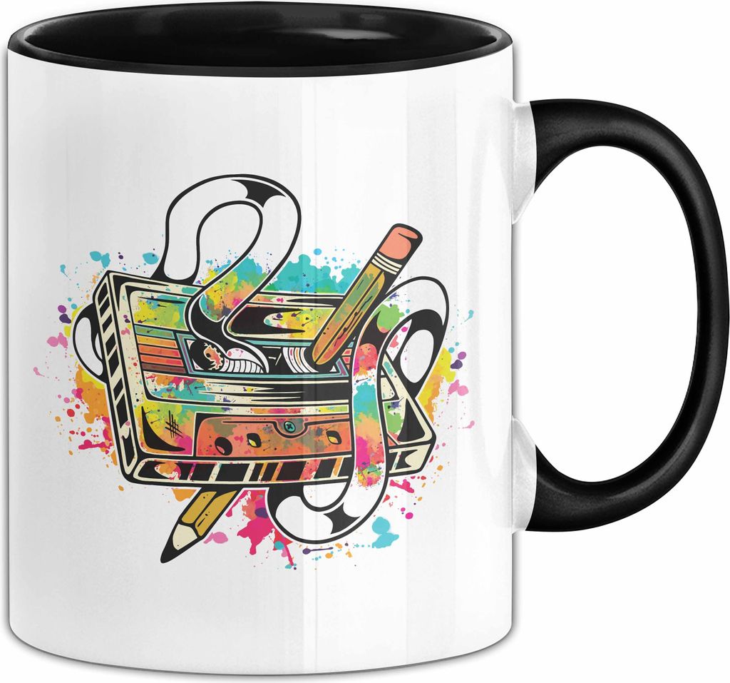 Kassette Grafik Bleistift 80Er 90Er Jahre Retro Kassette Tasse Kaffee-Becher (Schwarz)