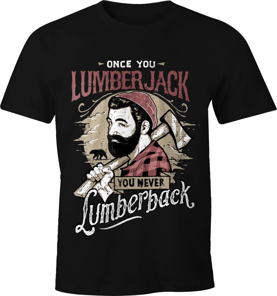Herren T-Shirt Lumberjack Holzfäller Hipster Bart Beard Lumberback Moonworks schwarz L