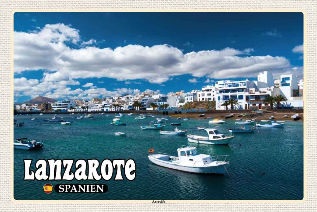 vianmo Holzschild 20x30 cm Lanzarote Spanien Arrecife Stadt Meer Bildmotiv Reisemotiv Europa