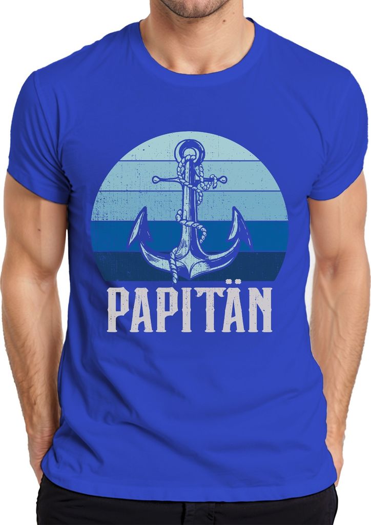 Retro Papitän Vintage Papa Seefahrer Vatertag Anker Motiv Norddeutschland Hamburg Herren T-Shirt, Blau, L