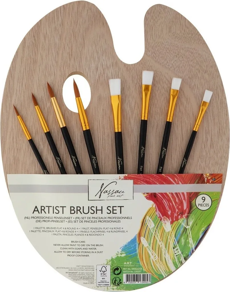 Palette bois Nassau ergonomique et assortiment de pinceaux multi-usages