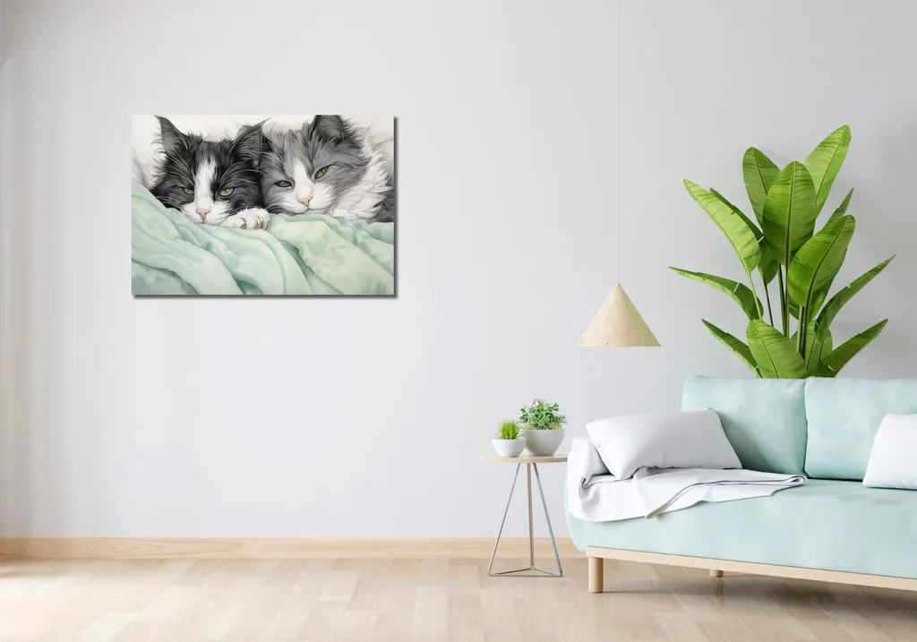 Quadro 90x60 cm Due gattine rilassate - 2