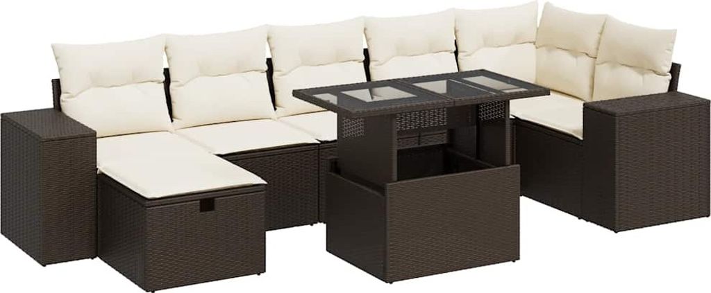 5-tlg. Garten-Sofagarnitur mit Kissen Braun Poly Rattan