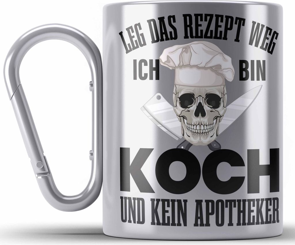 Trendation - Koch Geschenke Männer Edelstahl Tasse Karabiner Lustig Geschenk für Koch Köchin Geschenkidee Frauen (Silber)