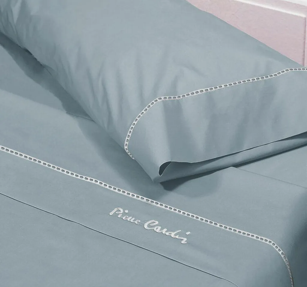 Draps Pierre Cardin Arcadia bleus en coton pour grand lit de 150 cm