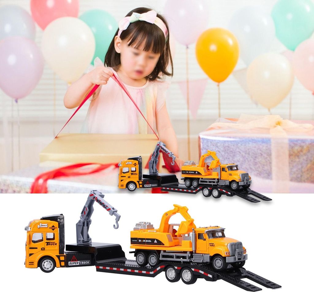 1:50 Technik-Anhänger-Modellspielzeug, beweglicher Arm, Fahrzeug-Set, pädagogisches Auto-Spielzeug für Kinder, Bau mit Bagger