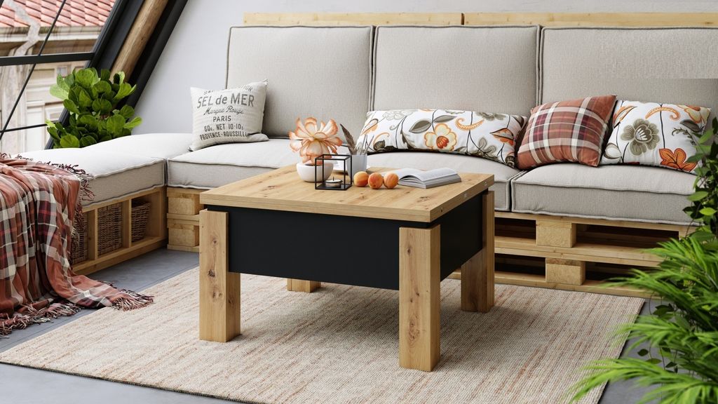 Design Couchtisch Tisch Oslo höhenverstellbar 49 / 76cm aufklappbar 80 / 160cm Esstisch