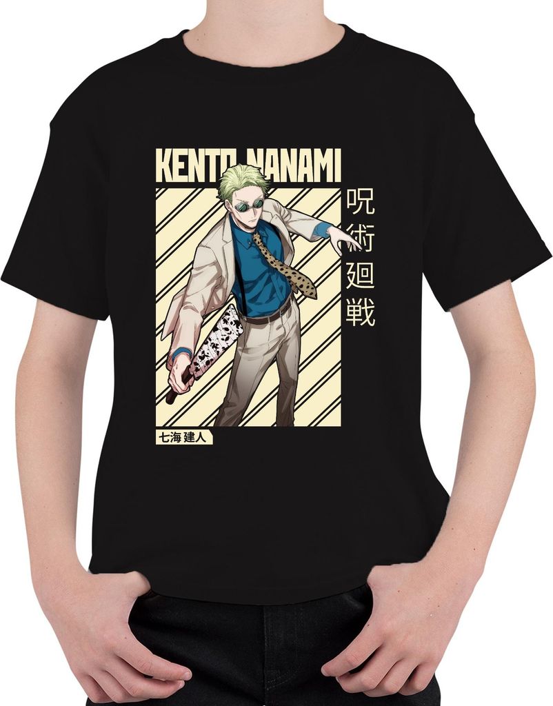 Kento Nanami Jujutsu Kaisen Anzug Brille Krawatte Klinge Manga Uni Kinder T-Shirt, Schwarz, 140