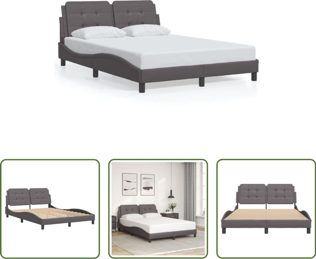 The Living Store Bettgestell mit Kopfteil Grau 140x200 cm Kunstleder