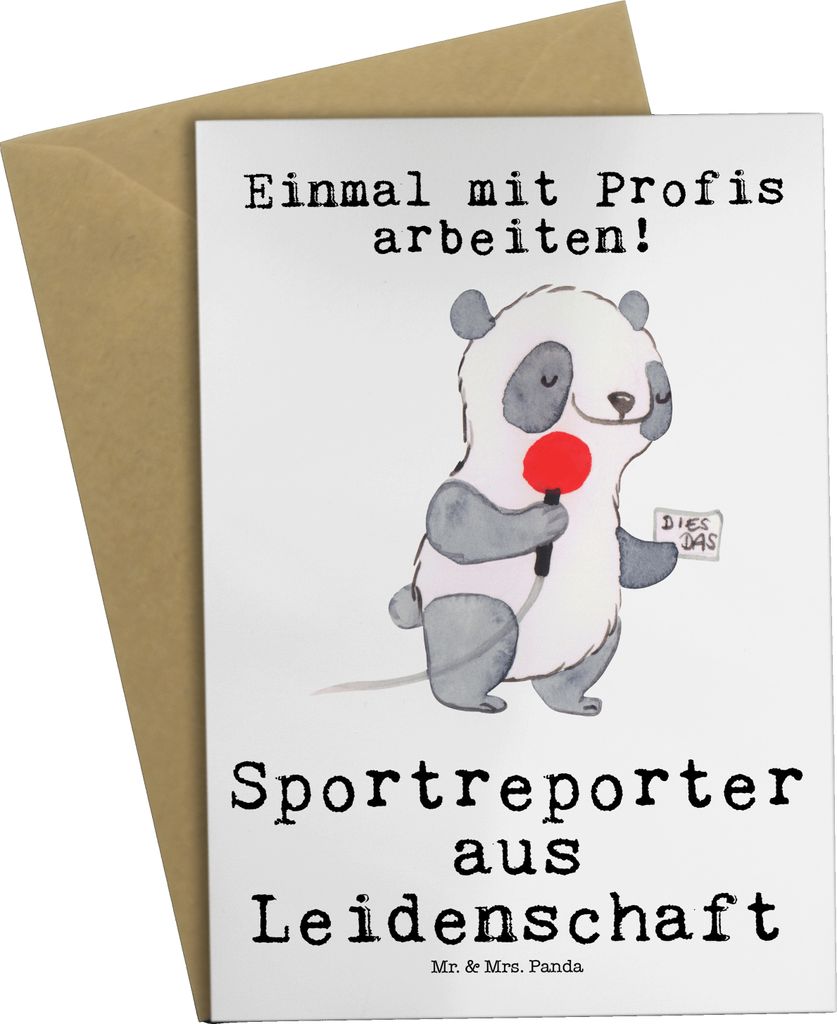 Mr. & Mrs. Panda Grußkarte Sportreporter Leidenschaft - Weiß - Geschenk, osterkarten, Grußkarten, einladungskarten, hochzeitskarten, weihnachtsk...