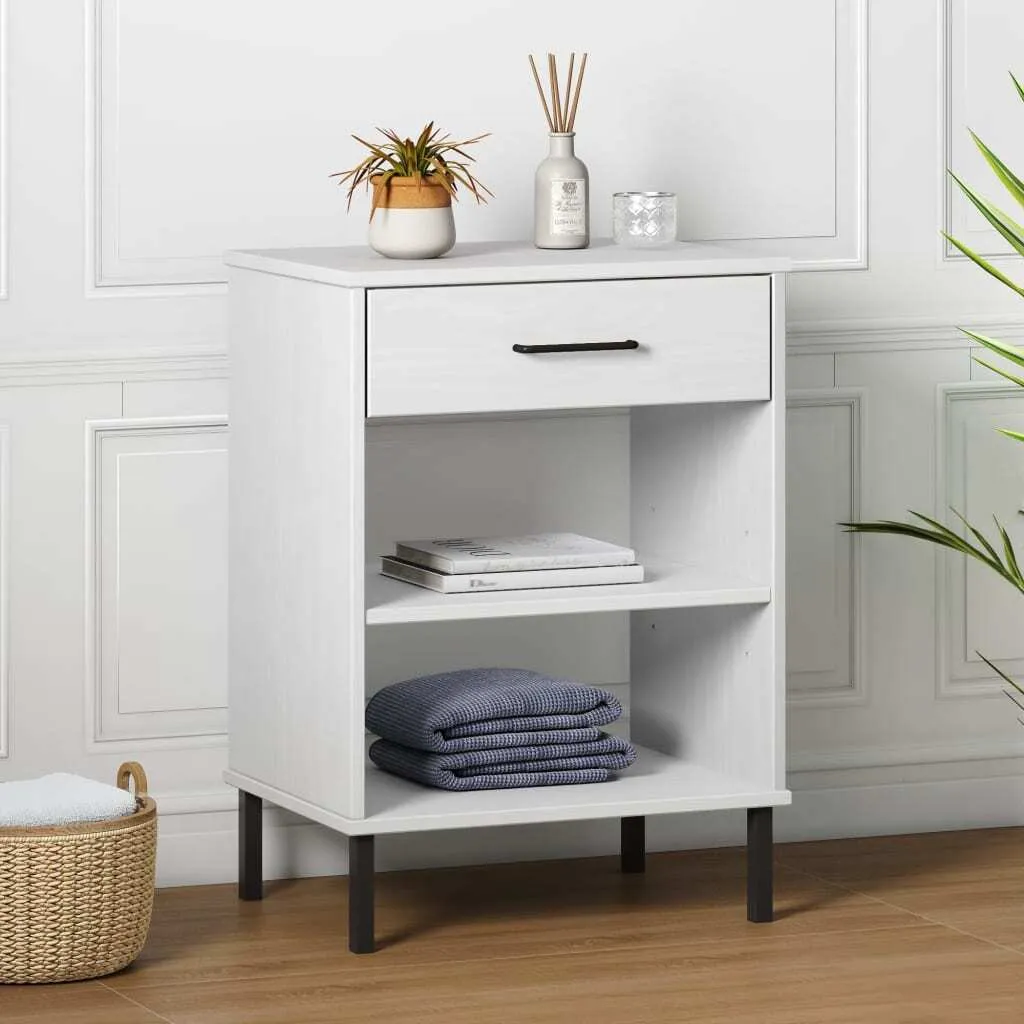 The Living Store Mobile consolle OSLO con gambe in metallo in legno di pino massiccio bianco