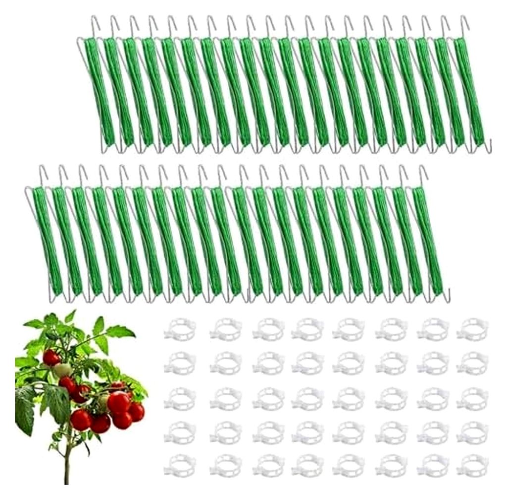 Tomatenhalter mit Spiralbindung - Pflanzenrankhilfen für Tomaten | 40 Stück Gartenbefestigungen mit Clips zur Verhinderung des Abfallens für Gew...