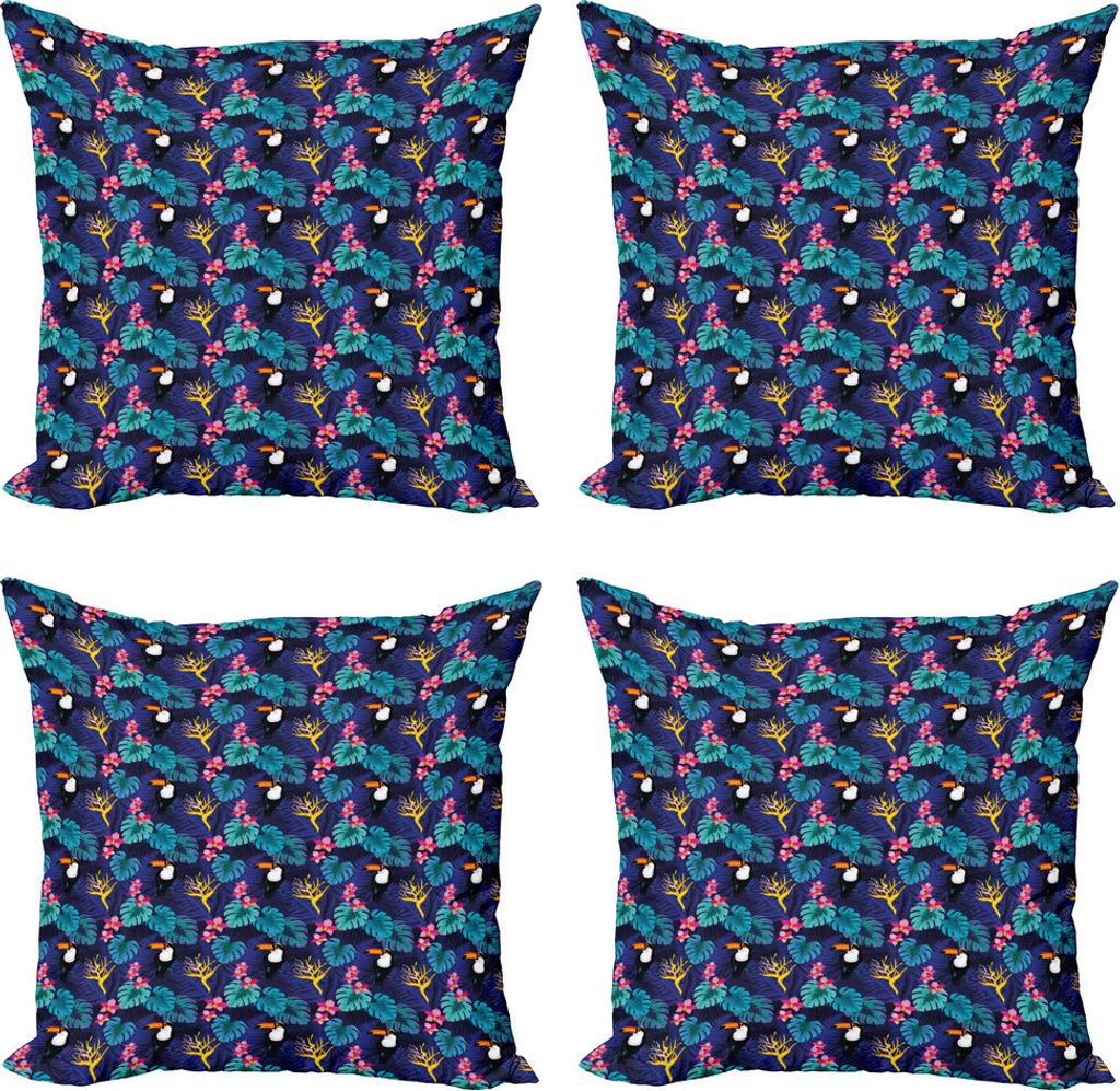 ABAKUHAUS Aloha Kissenbezug Set (4 Stück), Tropical Island Nature Toucan, Moderner Doppelseitiger Digitaldruck, 50 cm x 50 cm, Mehrfarbig