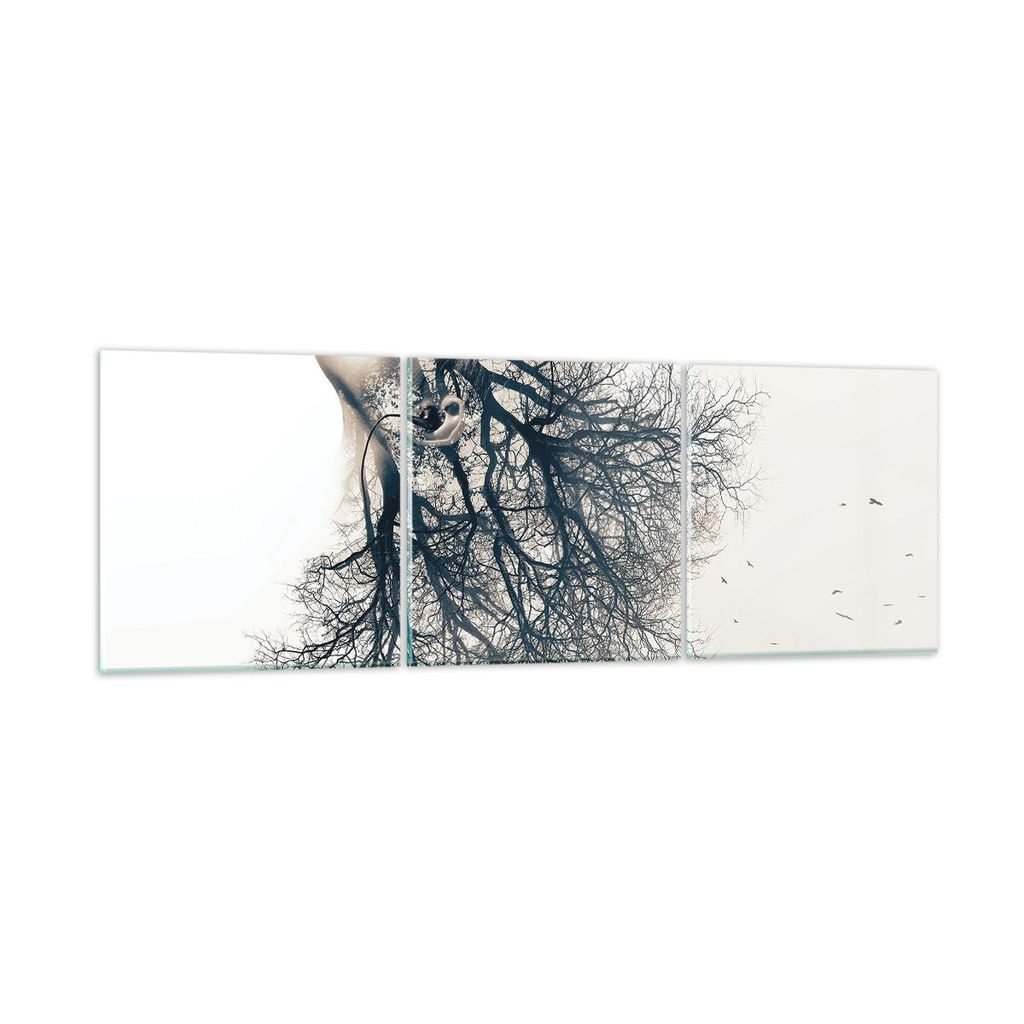 Bilder auf glas - 3 Teile - Mädchen Baum Grafik - 120x40cm - Glasbilder - Wandbilder - Bilder - zum Aufhängen bereit - Wanddekoration aus Glas - ...