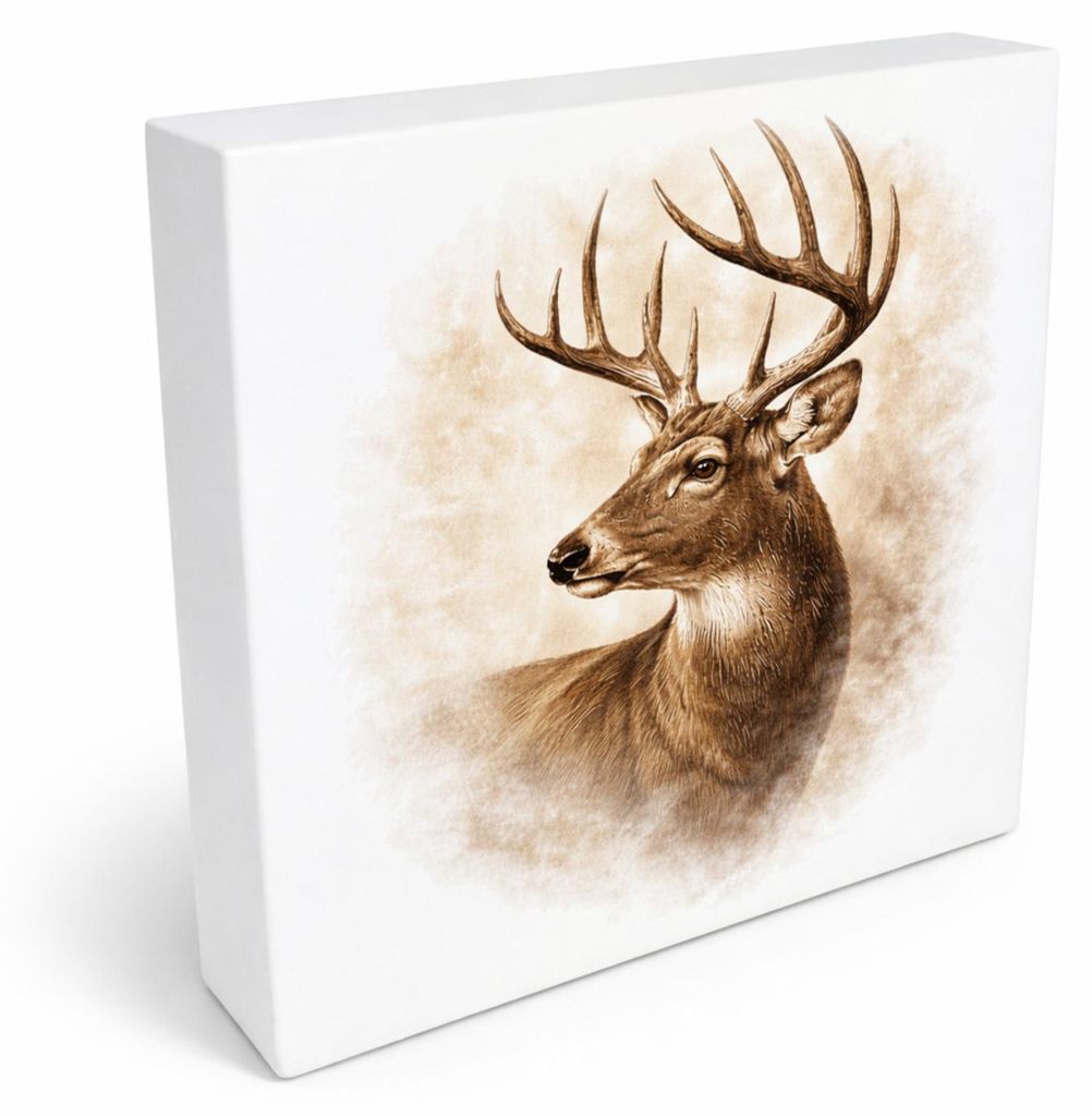 Wald Schönheit Hirschkopf Holzbild in 20x20 cm zum Stellen oder Aufhängen