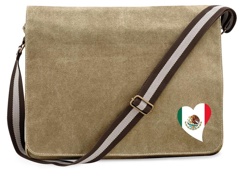 Huuraa Umhängetasche Mexiko Flagge Herz 14 Liter Sahara Canvas Laptoptasche Geschenkidee