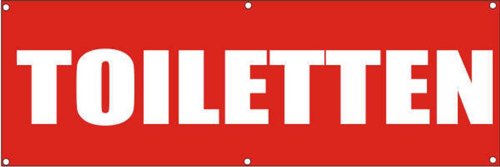 Werbeplane / Gerüstplane - p104 - Toiletten - NEU - 300 cm x 100 cm - für Baustelle, Garten, Zaun oder Veranstaltung