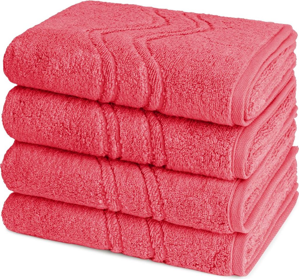 Ross Cashmere feeling 4 X Handtuch im Set Walkfrottee aus Baumwolle 520 g/m², Weich saugstark mit Aufhänger Kordel, Wellenmuster und gewebte Bord...