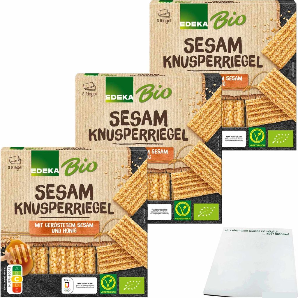 EDEKA Knusper Riegel Sesam 3er Pack (3x75g Packung) + usy Block