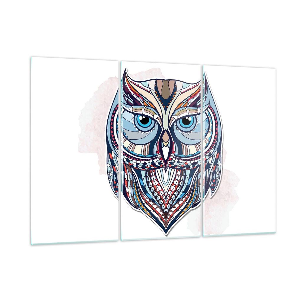 Bilder auf glas - Owl aztekische Tierwelt Grafik - 105x70cm - Glasbilder - Wandbilder - Kunstdruck - zum Aufhängen bereit - Wanddekoration aus Gla...