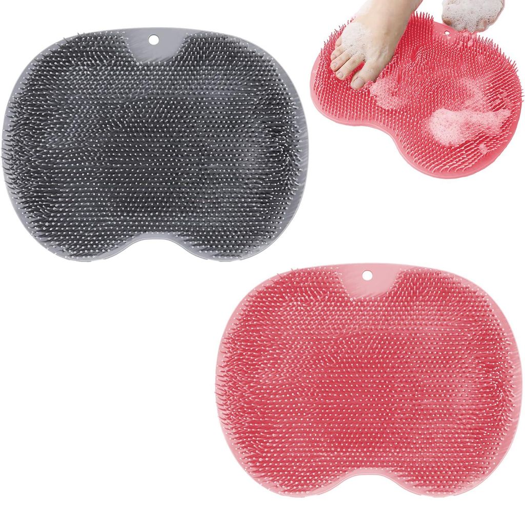 Set aus 2 Silikon-Badematten, Fußbürsten und Fußmassagegeräten zur Verwendung in Dusche und Badewanne, mit rutschfesten Saugnäpfen für Fußpf...
