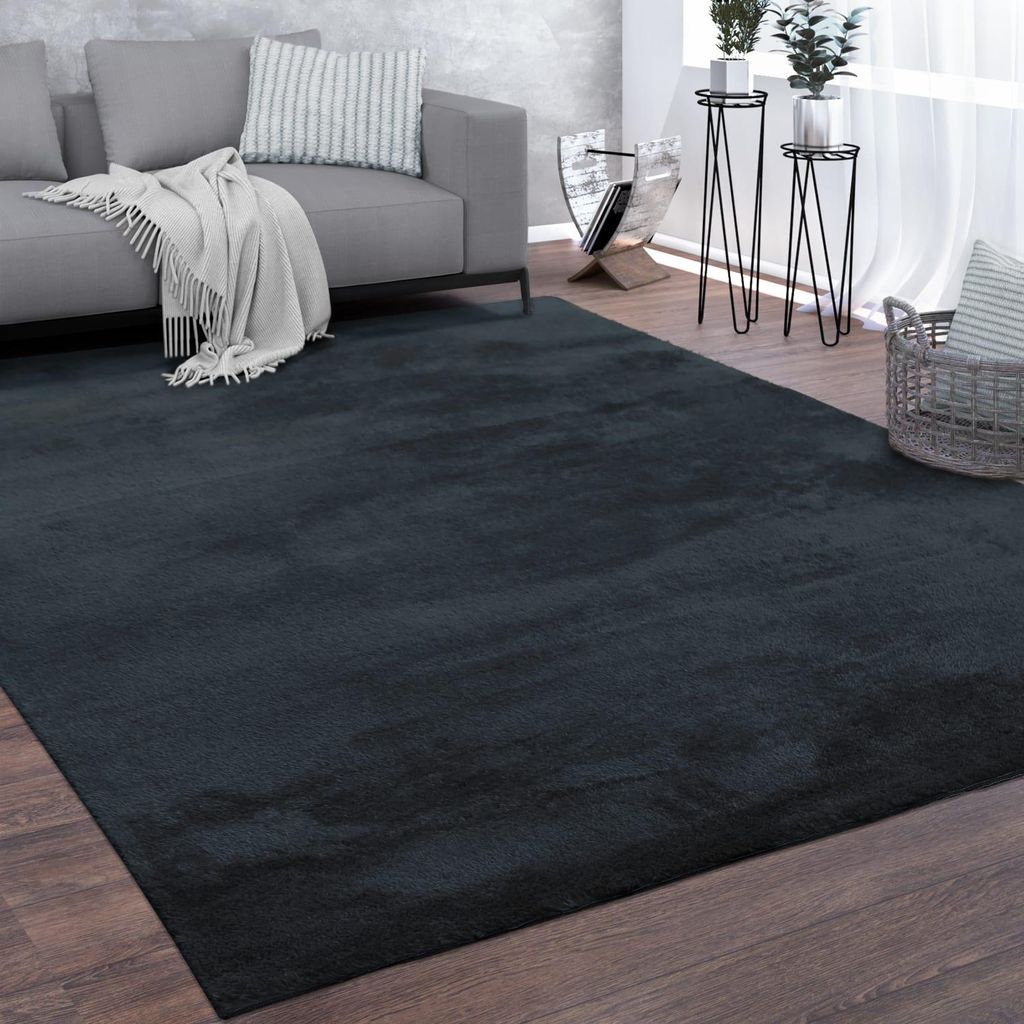 Teppich Kurzflor waschbar Unifarben Wohnzimmer schmutzabweisend Marineblau Quadrat 200S | 100% Polyester | Florhöhe: 10 mm | pflegeleicht