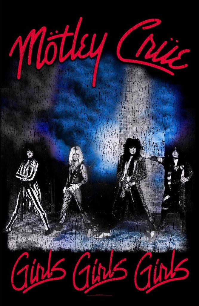 Motley Crue - Poster "Girls Girls Girls", Stoff RO2496 (106 cm x 70 cm) (Schwarz/Rot/Blau)