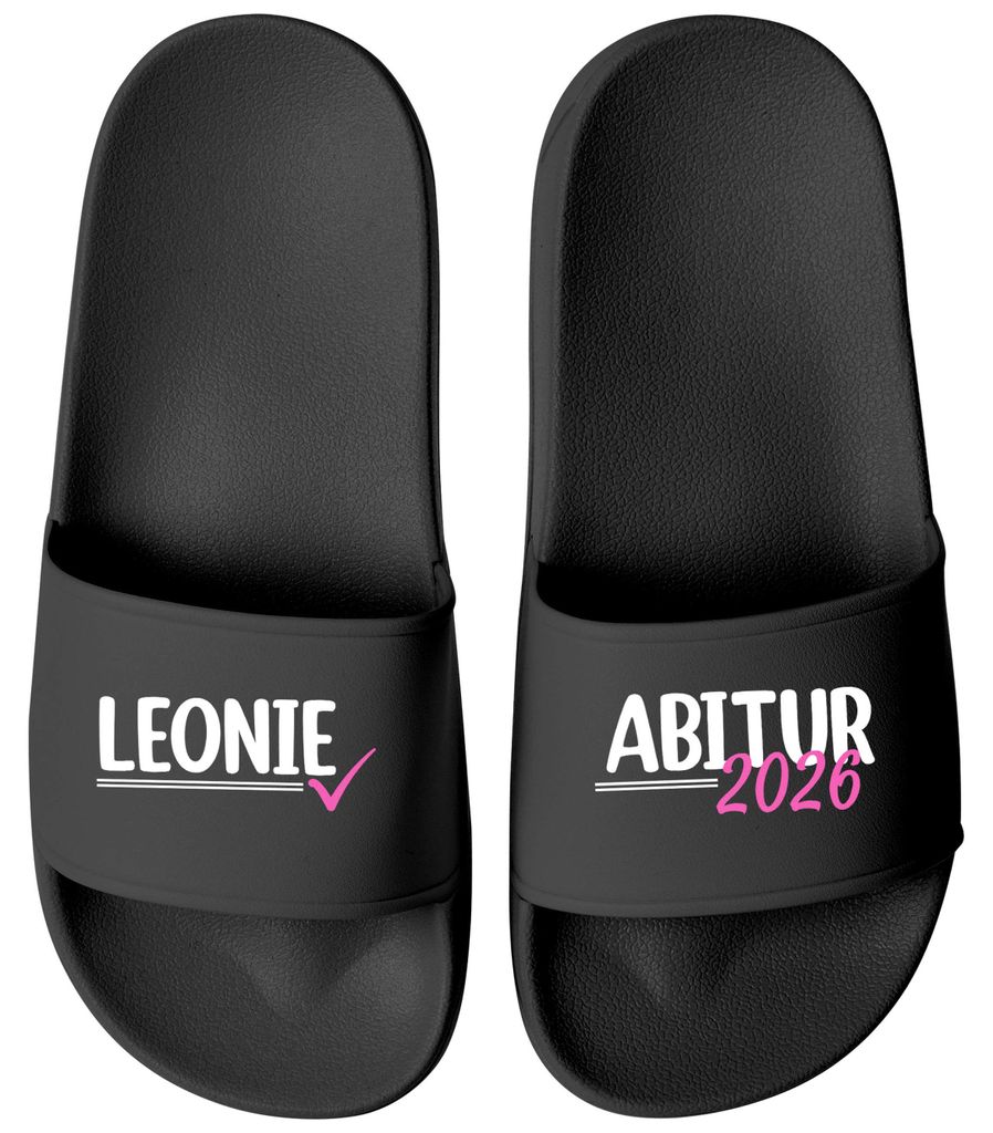 Badeschlappen Damen - personalisiert mit Name - Geschenkidee zum Abitur 2026 - Badelatschen Uni mit Aufdruck Badeschuhe Frauen Moonworks