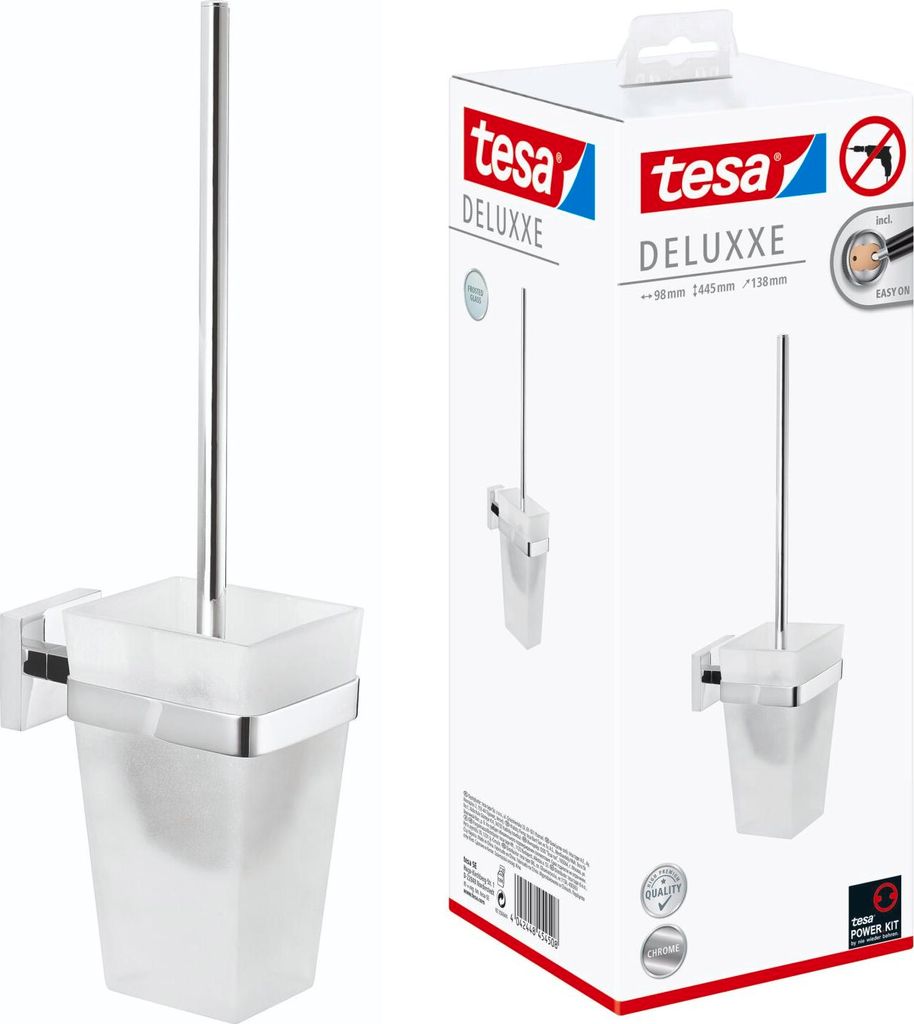 tesa Toilettenbürste mit Halterung ohne Bohren - Wandmontage - chrom - DELUXXE
