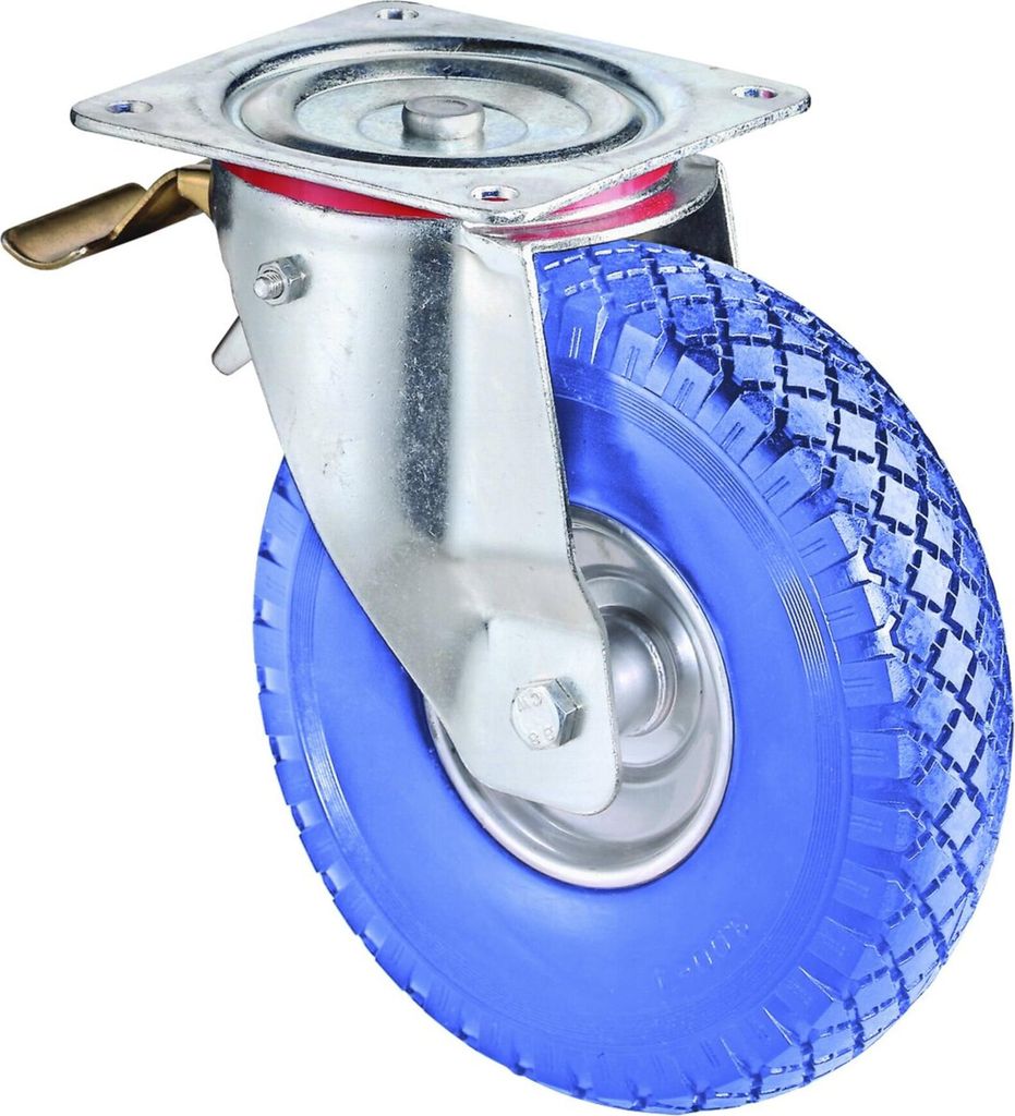 Lenkrolle m.Festst.D.260mm Trgf.160kg m.Platte Rollenlager Gum.blau BS ROLLEN