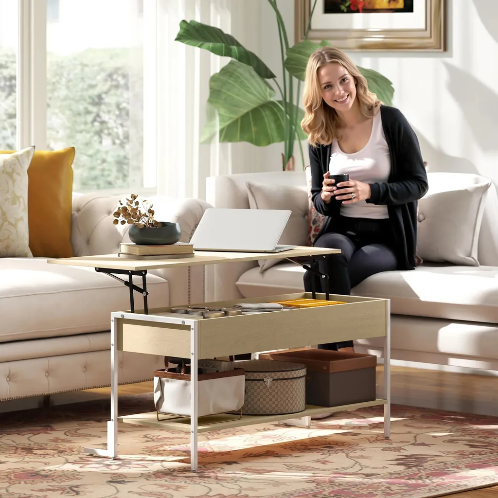 Table basse rangement caché blanc pour optimiser l'espace de vie 95cm - 10