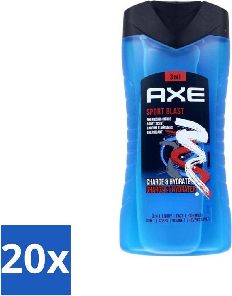 Axe - 3-in-1 Duschgel - Sport Blast - Energizing Citrus - Hydrating - 250 ml - Vorteilspack - 20 Stücke