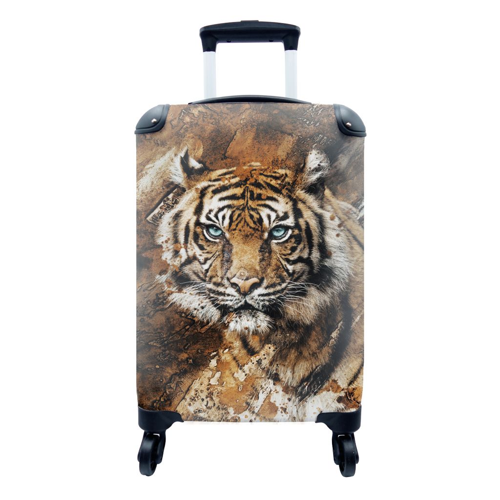 MuchoWow Koffer Handgepäck Trolley Rollkoffer Kleine Reisekoffer mit 4 Rollen - Tiger - Gemälde - Kopf - Cabin Size < 55x40x23 cm & 55x40x20 cm...