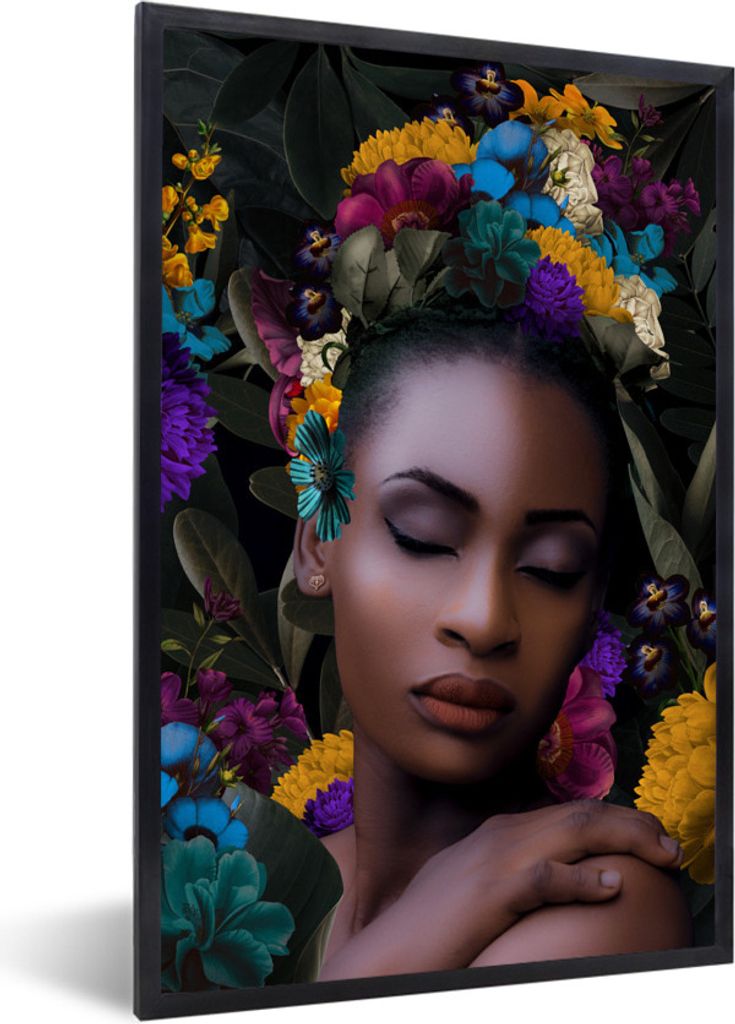 MuchoWow MuchoWow Gerahmtes Poster Blätter - Frau - Blumen 40x60 cm - Poster mit zchwarzem Bilderrahmen - Papierdruck - Wandbilder