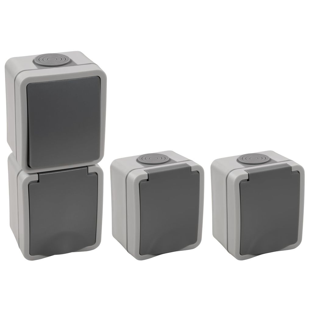 MC POWER Feuchtraum Schalter Steckdosen Set Aufputz | Fix Vorraum | IP54 grau