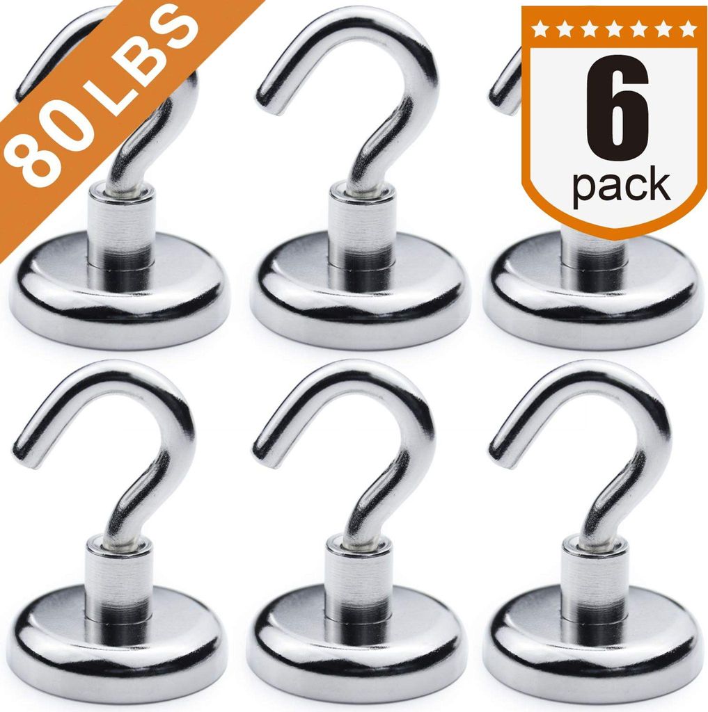 Heavy Duty Magnethaken, starke Neodym Magnet Haken für Zu Hause, Küche, Arbeitsplatz, Büro und Garage, halten bis zu 80 Pfund; Packung mit 6