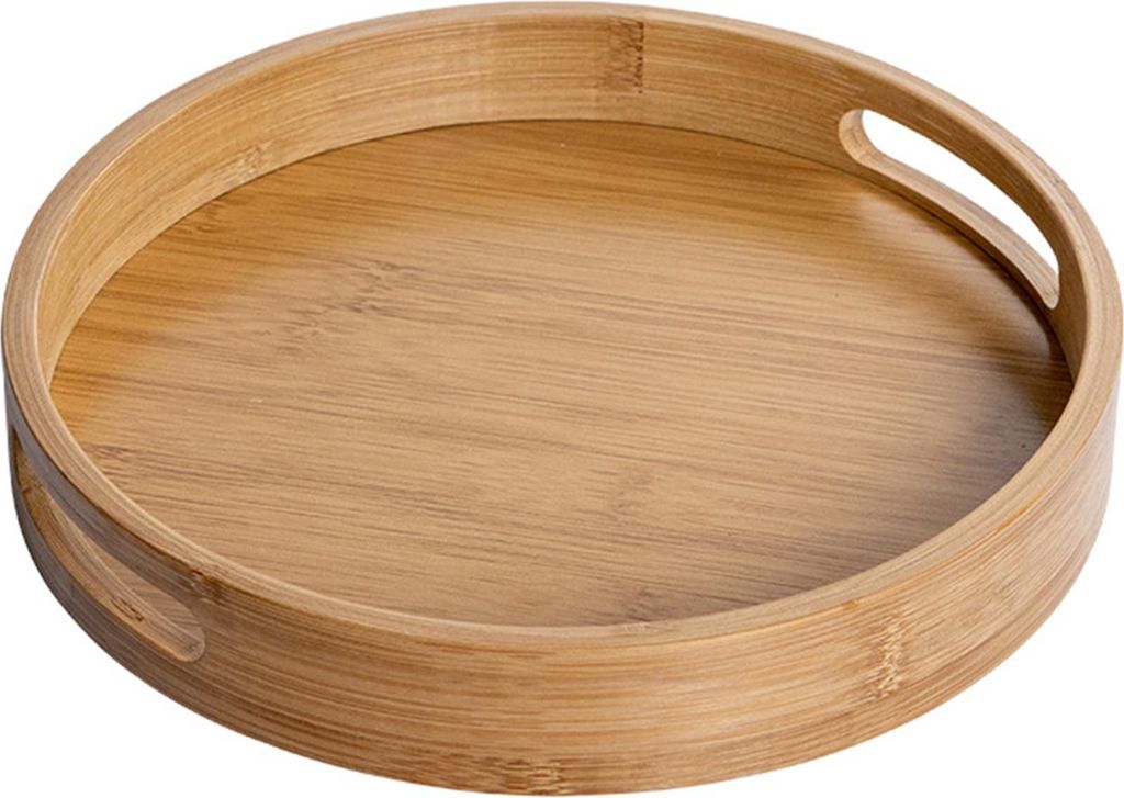 Serviertablett Bambus Holz Farbe Runde Tablett für Wasser Tee Kaffee Kuchen 30 x 30 x 4 cm