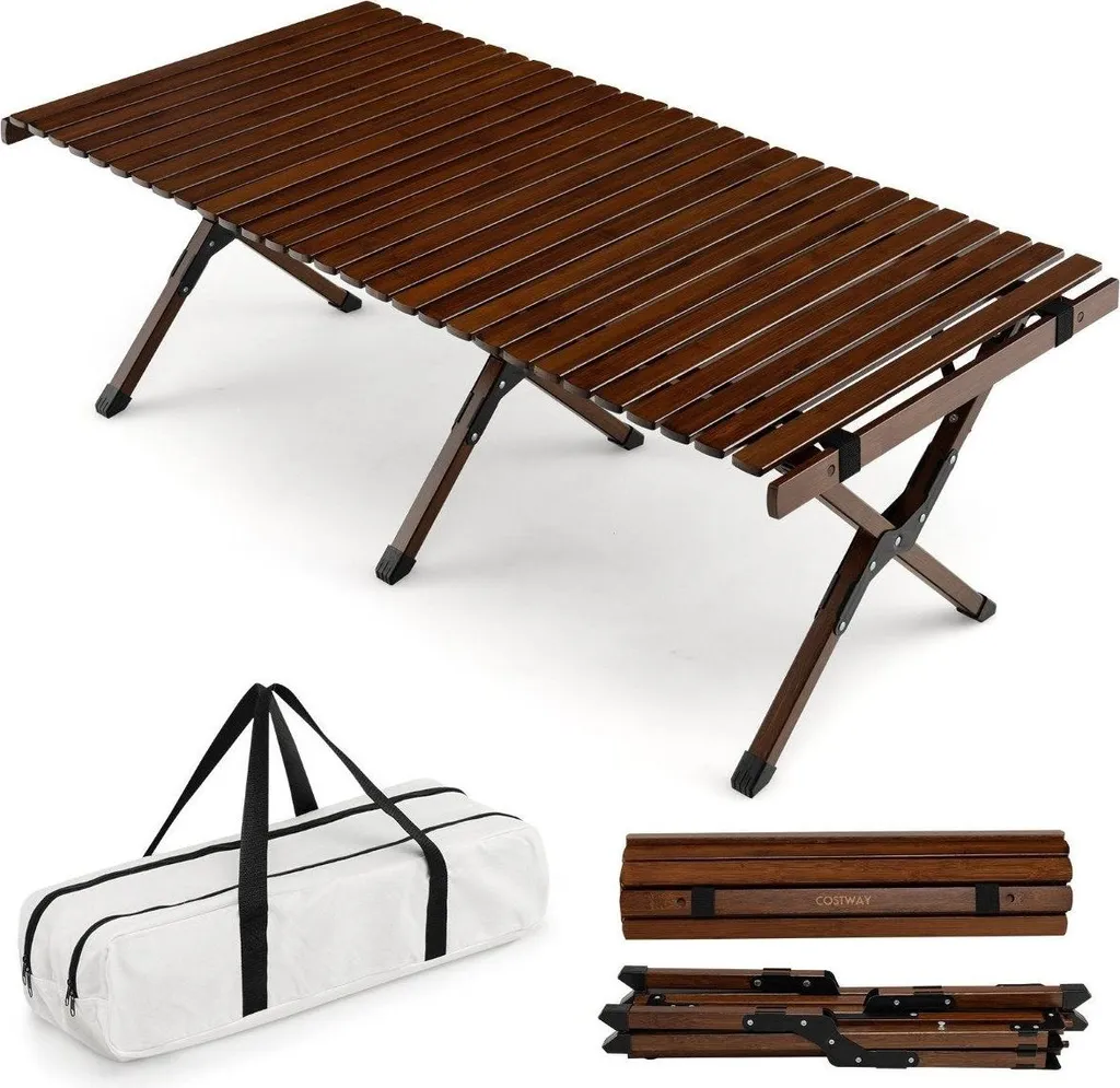 Table de camping bambou 122 cm pliable et transportable coloris café