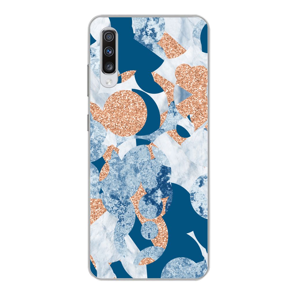 MuchoWow Handyhülle Schutzhülle Hülle für Samsung Galaxy A70 Marmor - Geometrische Formen - Glitter Silikon Softcase Handy Hülle - Schutzhaube