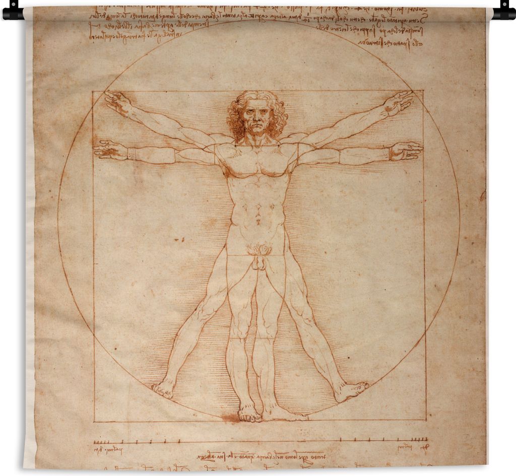 MuchoWow Wandteppich Wandbehang Der vitruvianische Mensch - Leonardo da Vinci 150x150 cm Tapisserie Dekoration Wandtuch - Wohnaccessoires - Modernes