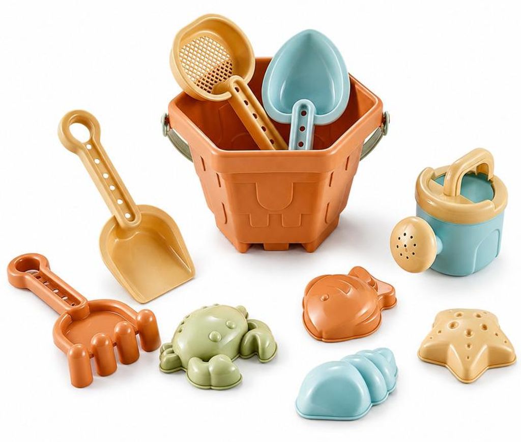10-teiliges Strandspielzeug Set für Kinder, Eimer, Schaufel, Rechen und Sandformen für Strand und Sandkasten