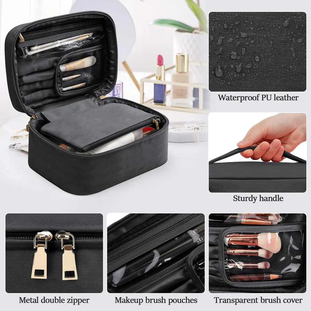 Trousse de maquillage étanche grande capacité avec compartiments et zip - 3