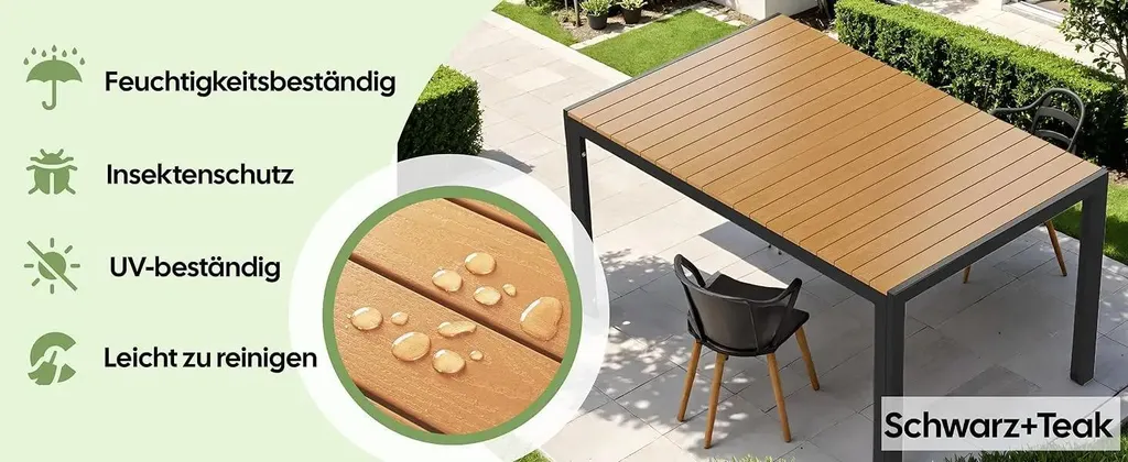 Table à manger d'extérieur rectangulaire en bois composite et alu - 2