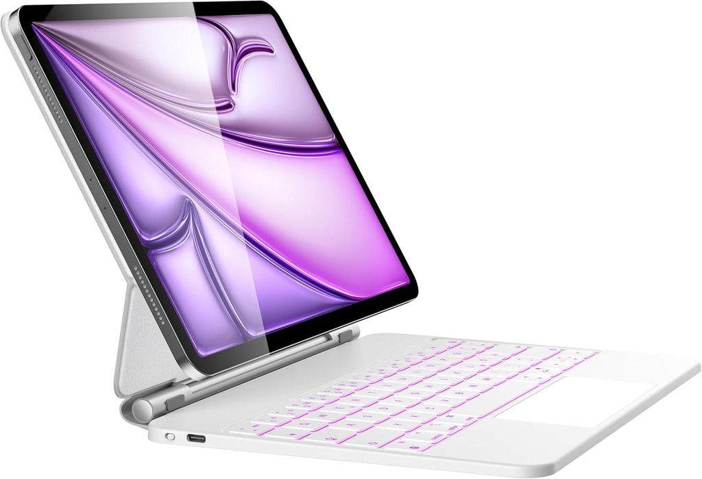 Tastatur für iPad Air 13 / iPad Pro 12,9 mit QWERTZ-Case, beleuchtet, weiß