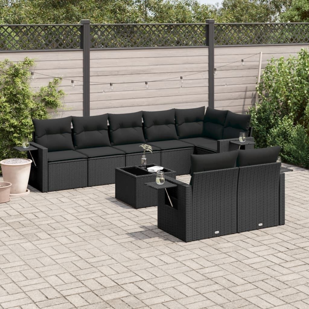 9-tlg. Garten-Sofagarnitur mit Kissen Schwarz Poly Rattan 3220424