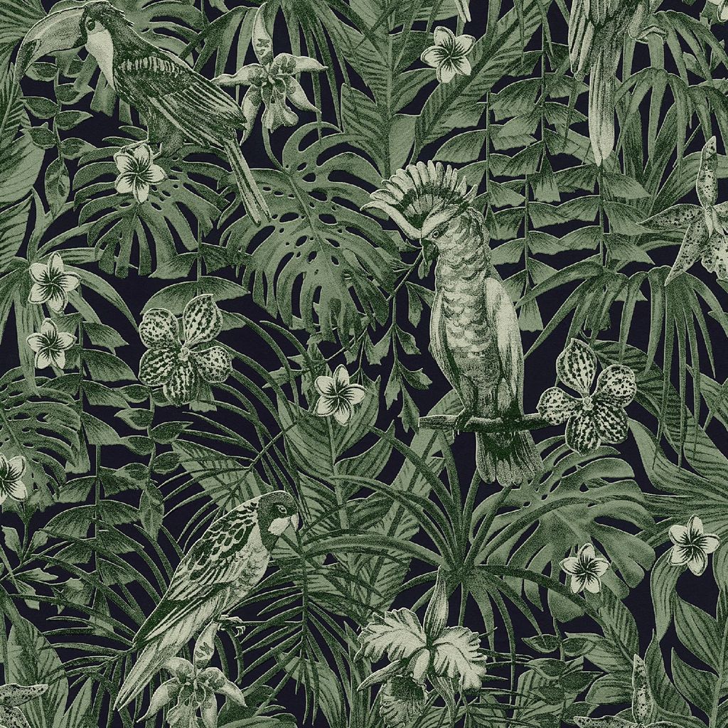 A.S. Création Dschungeltapete Greenery Vogeltapete Vliestapete grün schwarz 10,05 m x 0,53 m