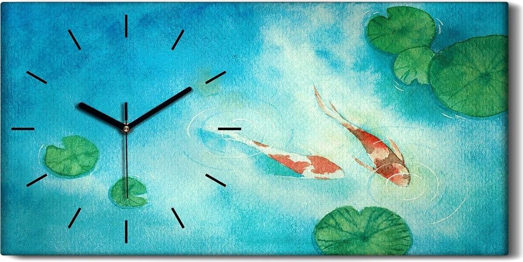 Dekor Leinwand Uhr Wandbilder Geräuschlos 60x30 Gemälde Tier Fisch Koi Kunst - schwarze Hände