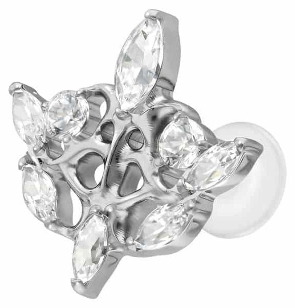 Ohrpiercing, Nasenpiercing PTFE Labret mit Innengewinde + Titan-Aufsatz GOTISCHES DESIGN Silber Stablänge: 7mm | Stabstärke: 1,6mm